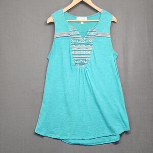 Kelly Renee Tank Top Womens Size 0X Teal Embroidered Sleeveless Boho Lightweight